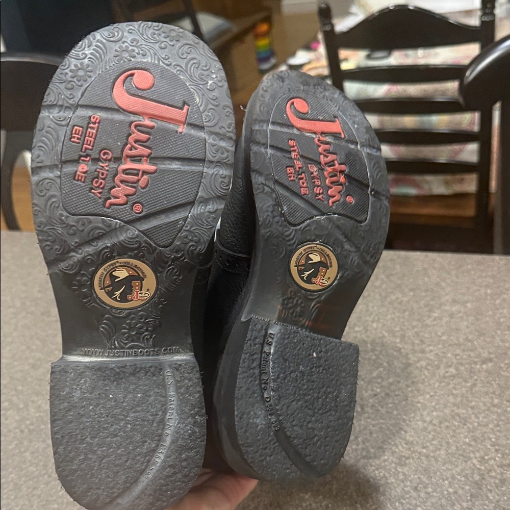 NWOT Justin Gypsy Steel toe and waterproof Boots with Pink Floral Stitching - Picture 7 of 8